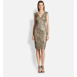 Tadashi Shoji Dress Womens 6 Olive‎ Green Sequin Lace Sheath Cocktail Party